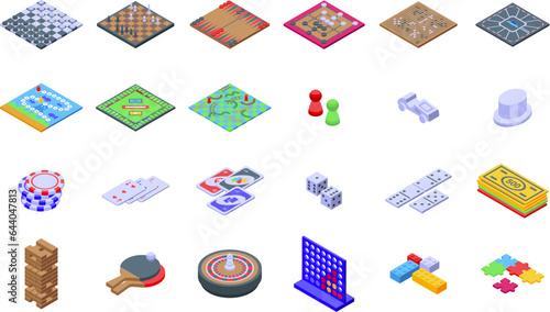 Playing board games icons set isometric vector. Play card. Family game