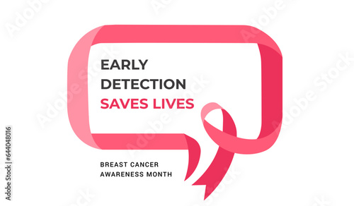 Breast Cancer Awareness Month with pink ribbon, speech bubble symbol. October is Breast Cancer Awareness Month