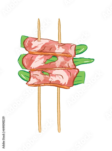Bacon with okras kebab in ingredients illustration