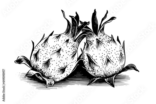 Pitaya or dragon fruit hand drawn ink sketch. Engraving vintage style vector illustration.