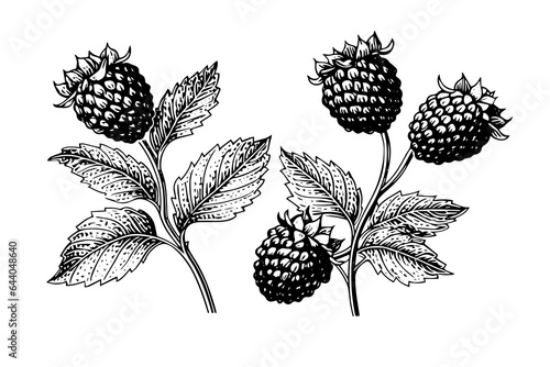 Blackberry or raspberry hand drawn ink sketch. Engraving vintage style vector illustration.