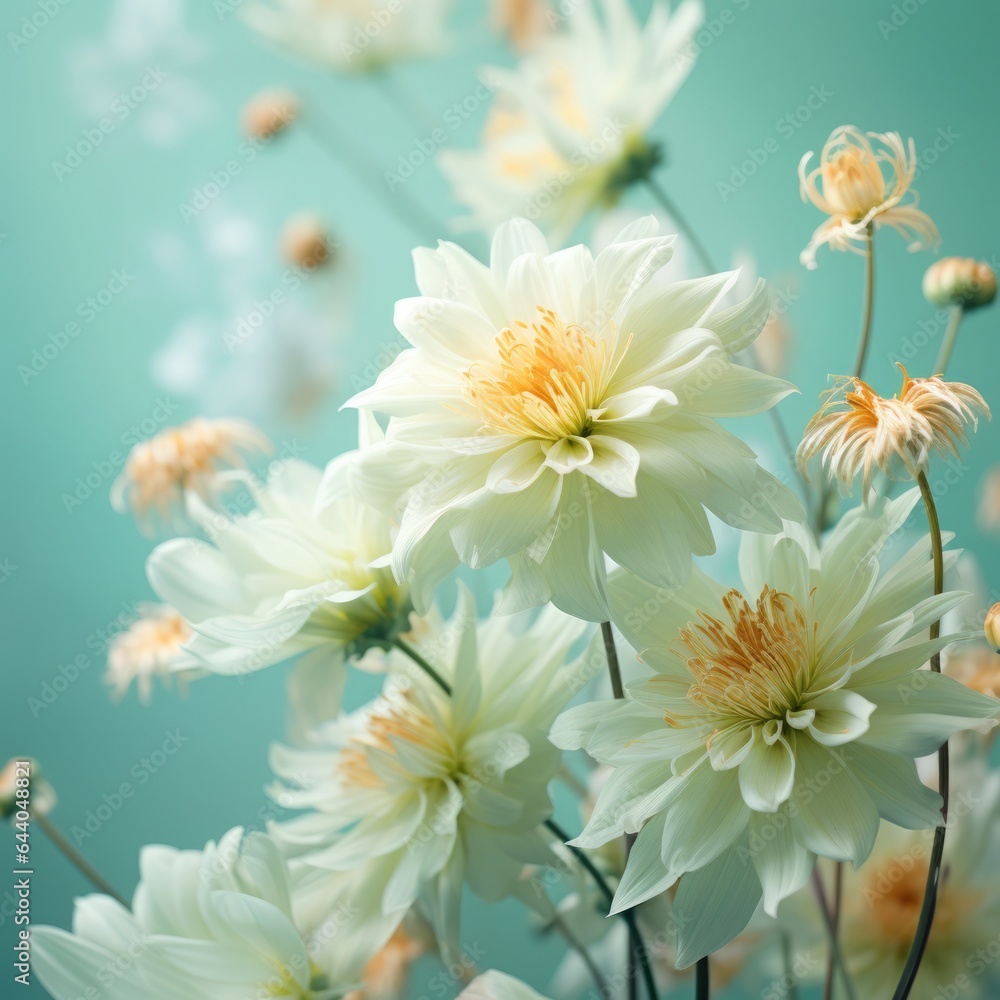 Fototapeta premium Blurred of flowers with bokeh soft blur in the pastel vintage retro tone for background. Valentine or wedding invitation card