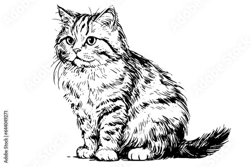 Cute cat hand drawn ink sketch engraving vintage style.Vector illustration.