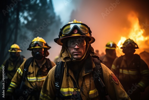 Amidst billowing flames and thick smoke, a powerful image encapsulates the valiant efforts of firefighters battling an inferno. 
