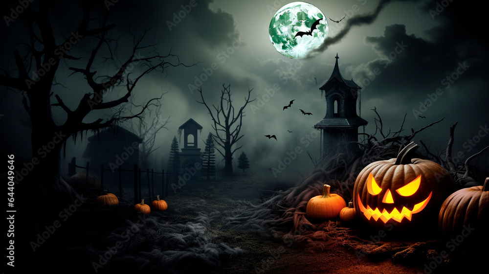 halloween field cemetery candle pumpkins fire castle moon night