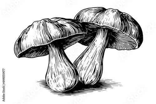 Forest mushrooms hand drawn ink sketch. Engraving vintage style vector illustration.