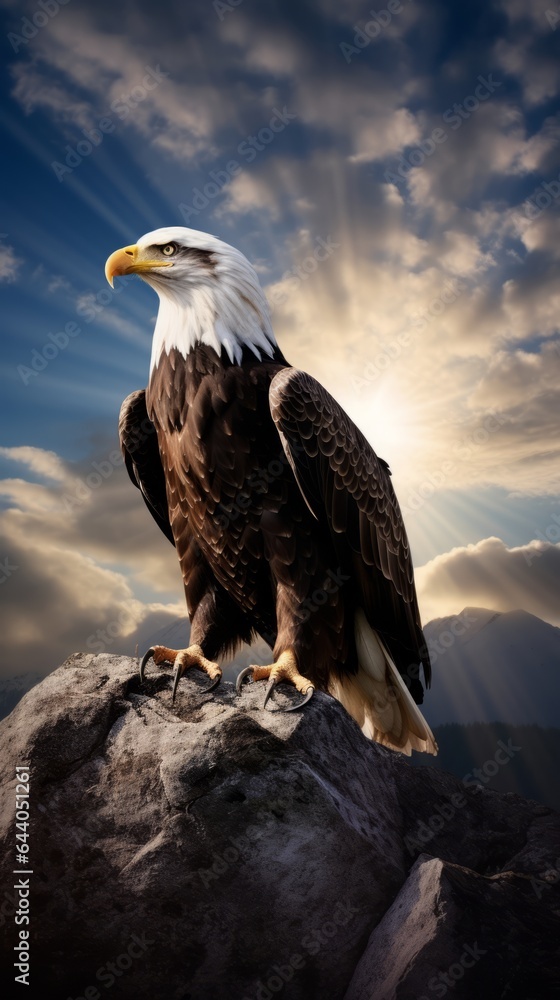 Fototapeta premium A bald eagle sitting on top of a rock