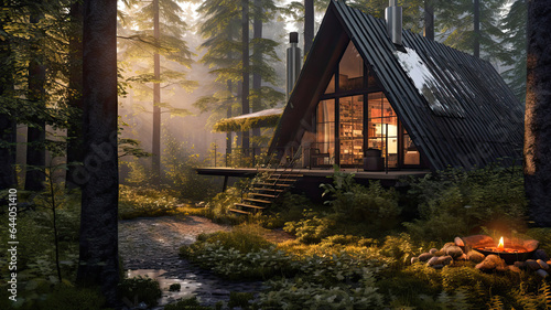 A Serene Glass House in the Forest