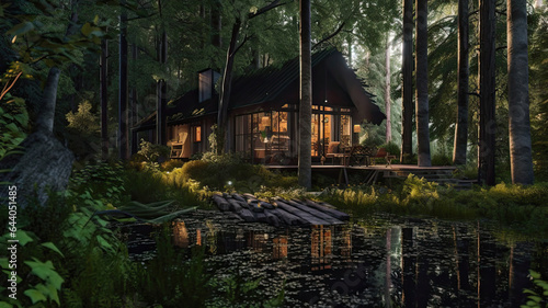 A Serene Glass House in the Forest