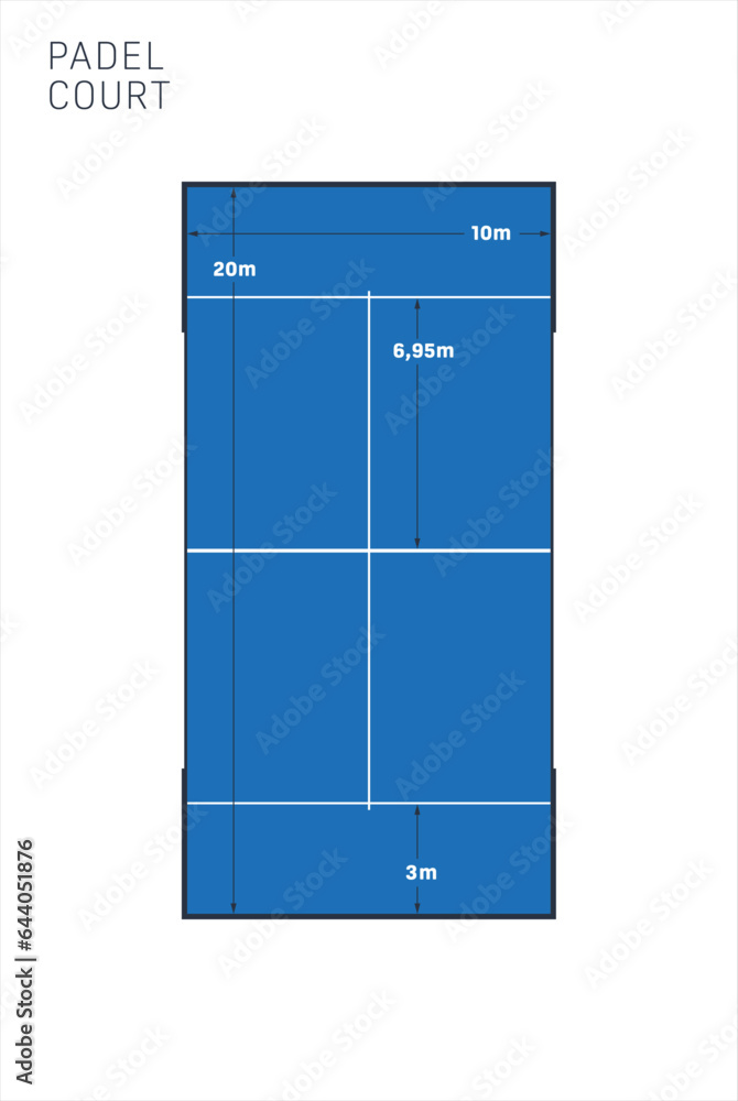 Graphic vector padel court with measurements in meters Graphic vector padel court with measurements in meters