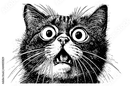 Cute cat portrait hand drawn ink sketch engraving vintage style.Vector illustration.