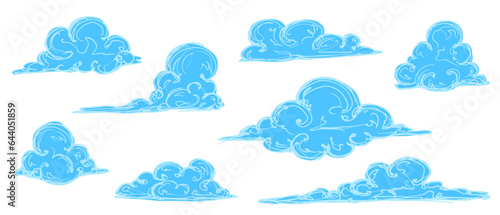 Set of blue flat clouds.Vector graphics