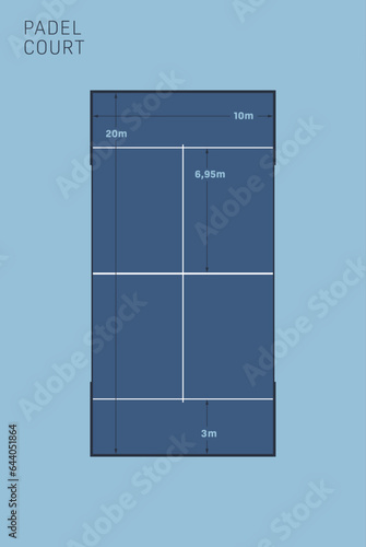 Graphic vector padel court with measurements in meters