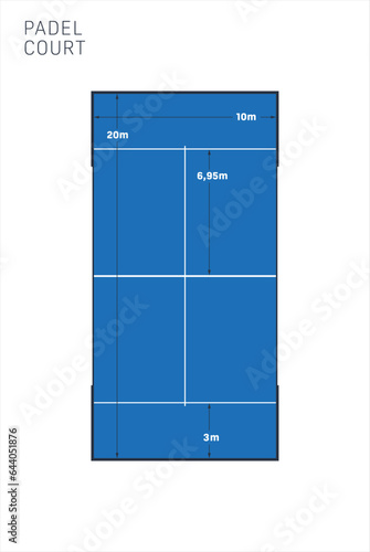 Graphic vector padel court with measurements in meters