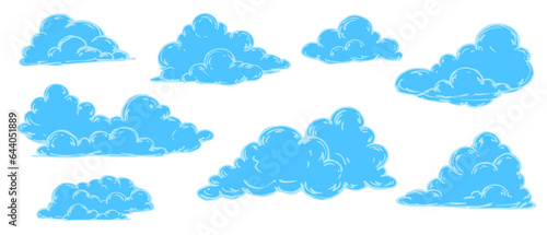 Set of blue flat clouds.Vector graphics