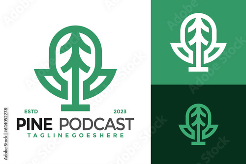 Pine Podcast logo design vector symbol icon illustration