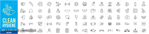 Clean Hygiene Washing hands Bath Mask Shower editable icon set collection vector illustration