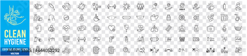 Clean Hygiene Washing hands Bath Mask Shower editable icon set collection vector illustration