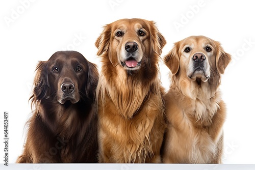Cute three dogs isolated on white background. Generative AI