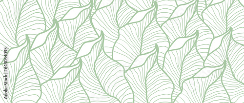 Tropical green leaves wallpaper background  Luxury botanical nature design  golden leaf lines  Hand drawn outline fabric  print  cover  banner and invitation  fabric.