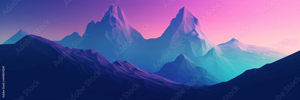 minimalist mountain peak in purple lights - obrazy, fototapety, plakaty 