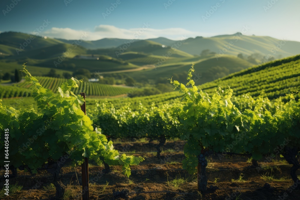 Vineyard During Sunset - Wine Country - Soft Focus Blurry Background for Text Overlay - AI Generated
