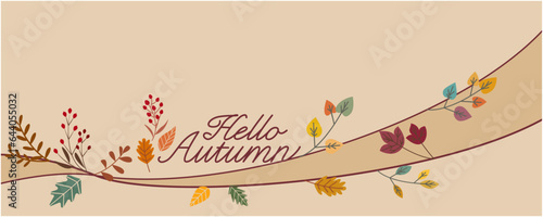 Hello Autumn illustration. Colorful leaves decoration design template. Vector illustration.