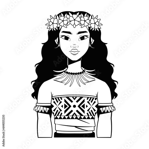vector oceania native woman cartoon illustration isolated