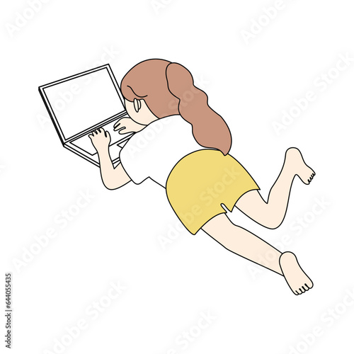 うつ伏せでパソコンする女の子