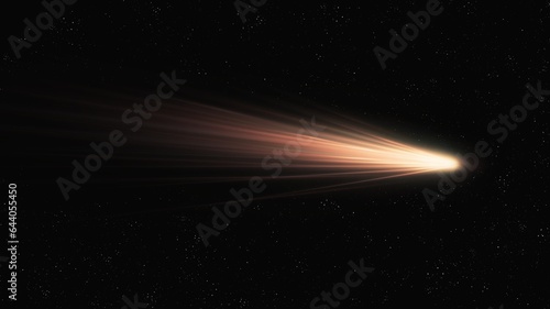 Fototapeta Naklejka Na Ścianę i Meble -  Cometary gas tail. Comet flies in space. Astrophotography of a celestial body near the Earth. Bright shooting star.