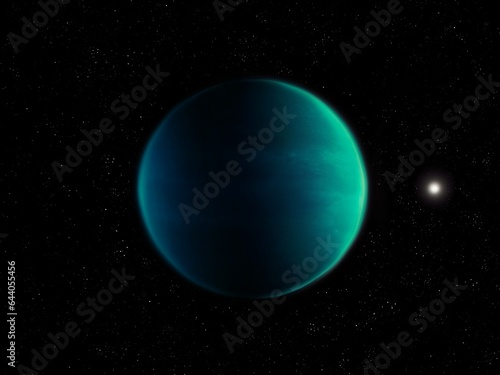 Fototapeta Naklejka Na Ścianę i Meble -  Colorful alien planet in deep space, realistic exoplanet. Spectacular Super-Earth from another galaxy.