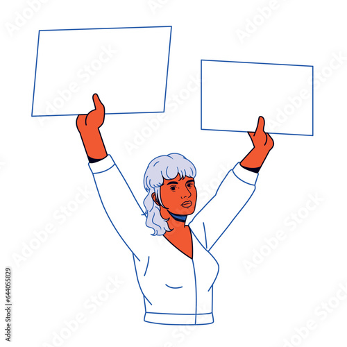 vector protest woman cartoon illustration isolated sticker
