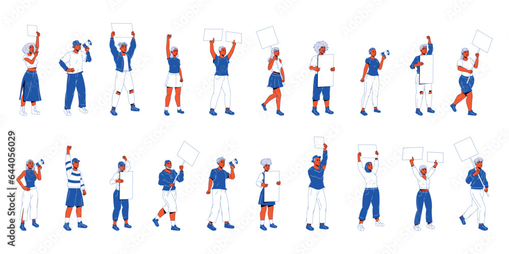vector crowd people protest cartoon set illustration isolated Stock ...