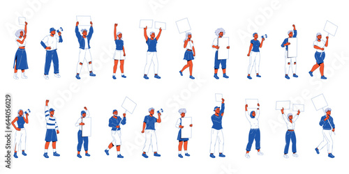 vector crowd people protest cartoon set illustration isolated
