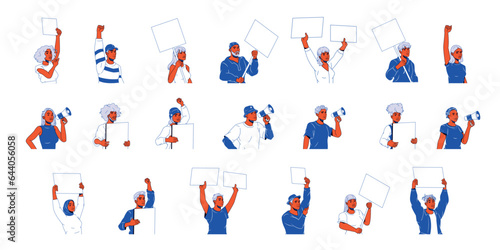 vector crowd people protest cartoon set illustration isolated