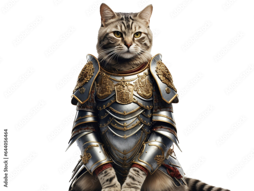 A cat wearing armor Generative AI