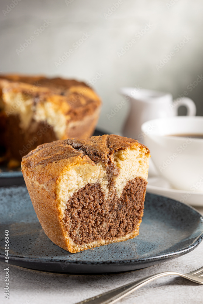Marble cake and cup of coffee on the table. Marble cake and cup of coffee on the table.