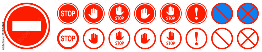 Traffic stop, restricted and dangerous vector signs isolated. Illustration of traffic road and stop symbol, warning and attention Traffic stop, restricted and dangerous vector signs isolated. Illustration of traffic road and stop symbol, warning and attention