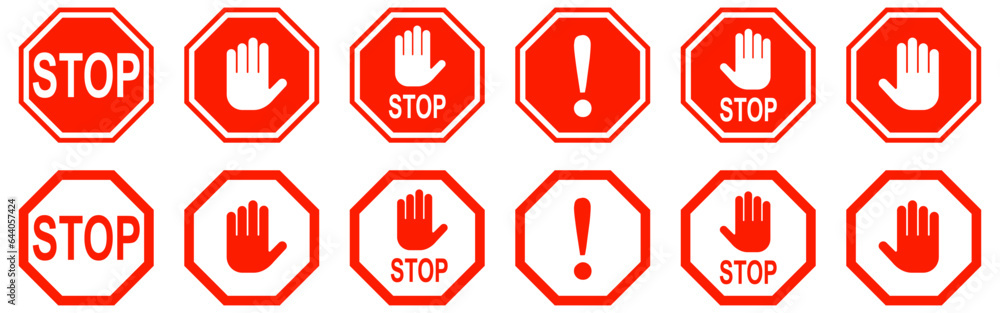 Traffic stop, restricted and dangerous vector signs isolated. Illustration of traffic road and stop symbol, warning and attention Traffic stop, restricted and dangerous vector signs isolated. Illustration of traffic road and stop symbol, warning and attention