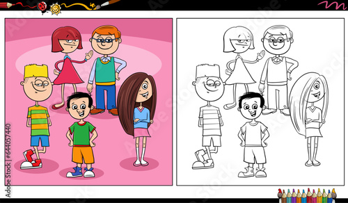 comic children and teens characters group coloring page