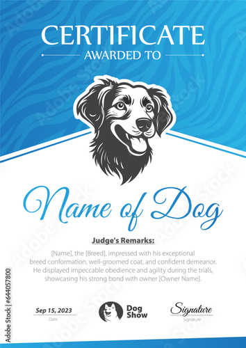 Dog Show Certificate Vector Illustration