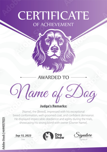 Dog Show Certificate Vector Illustration