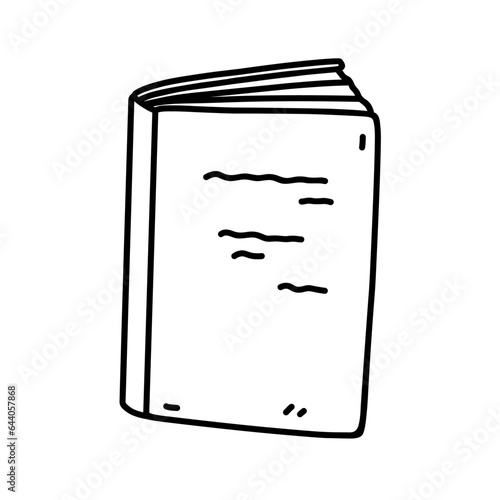 Closed book or copybook isolated on white background. School supplies. Vector hand-drawn illustration in doodle style. Perfect for logo, decorations, various designs.