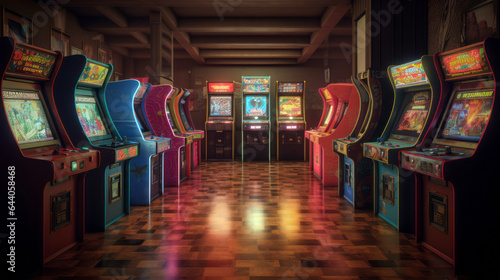 retro games machines in an amusement arcade 