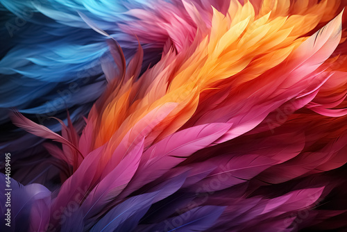 multicolor feathers background. Generative Ai