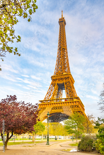 Sunny morning in the park at Eiffel Tower, Paris, France © pyty