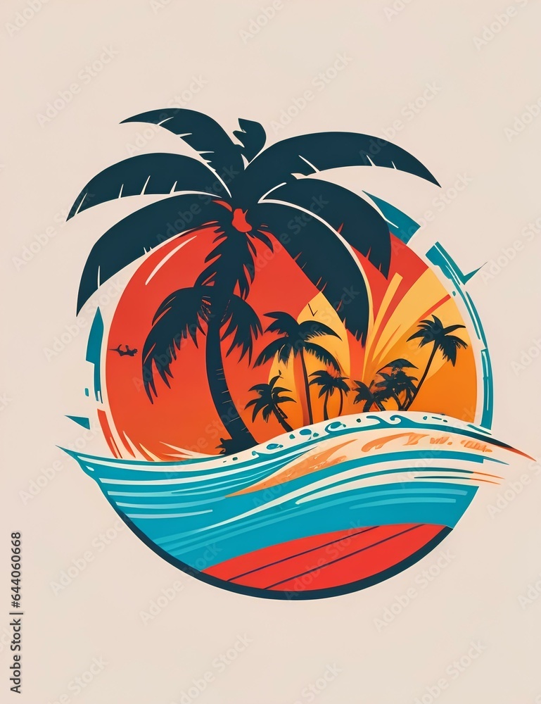 sea waves and coconut trees,  created by ai generated