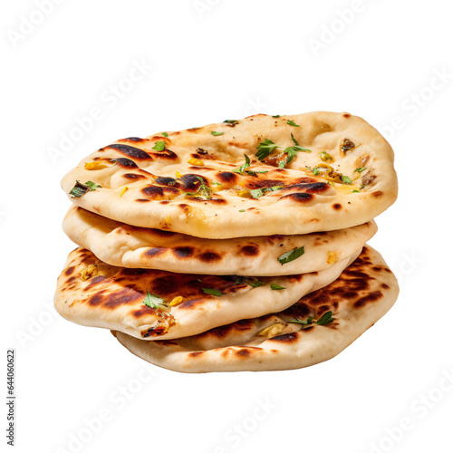 Indian naan bread with garlic and butter isolated on transparent, PNG photo