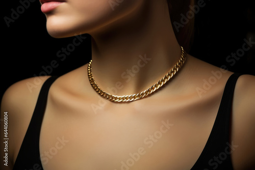 Womens neck with a gold chain necklace