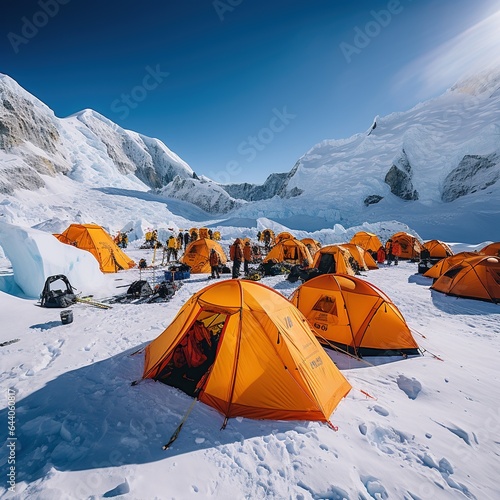 Tents in mountains in the winter